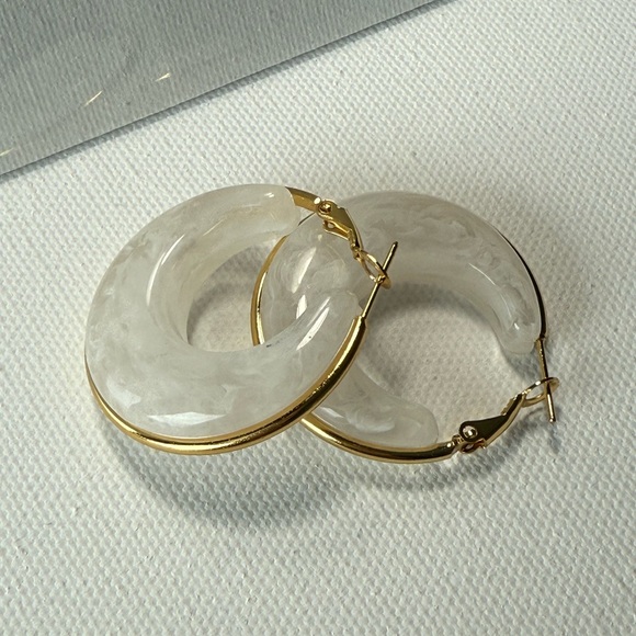 Elegant Gold and White Hoop Earrings - Picture 7 of 9